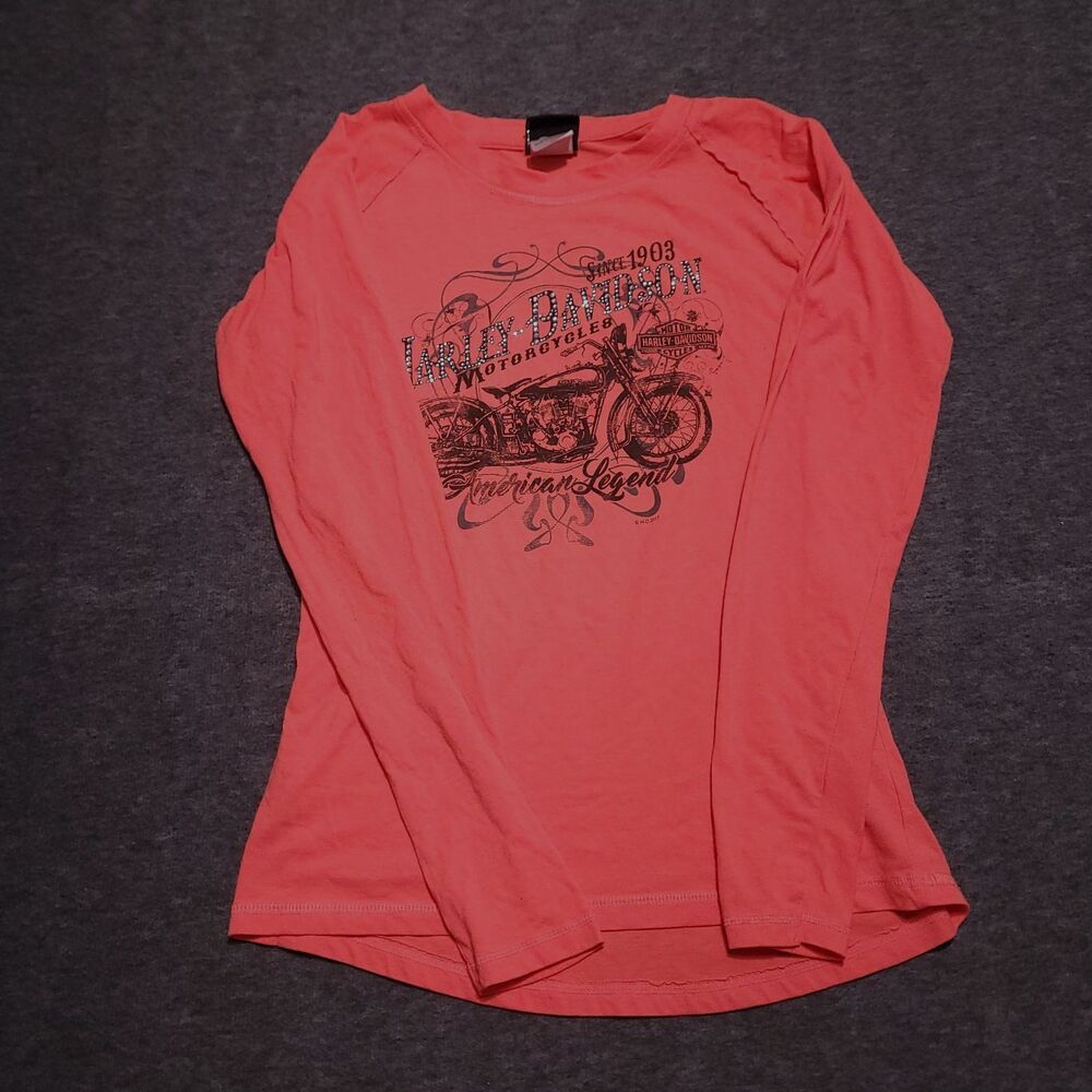 Harley Davidson Medium shirt rhinestone longsleeve stretch motorcycle neon